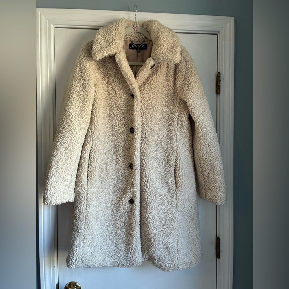 J. Crew Cream Teddy Sherpa Button-Front Coat